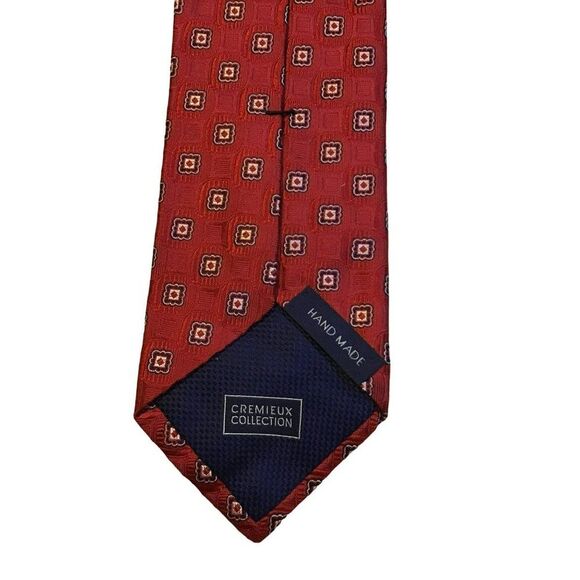 5/$15 Cremieux Collection Handmade Long Red White Geometric Silk Men's Tie NWOT - Picture 3 of 5